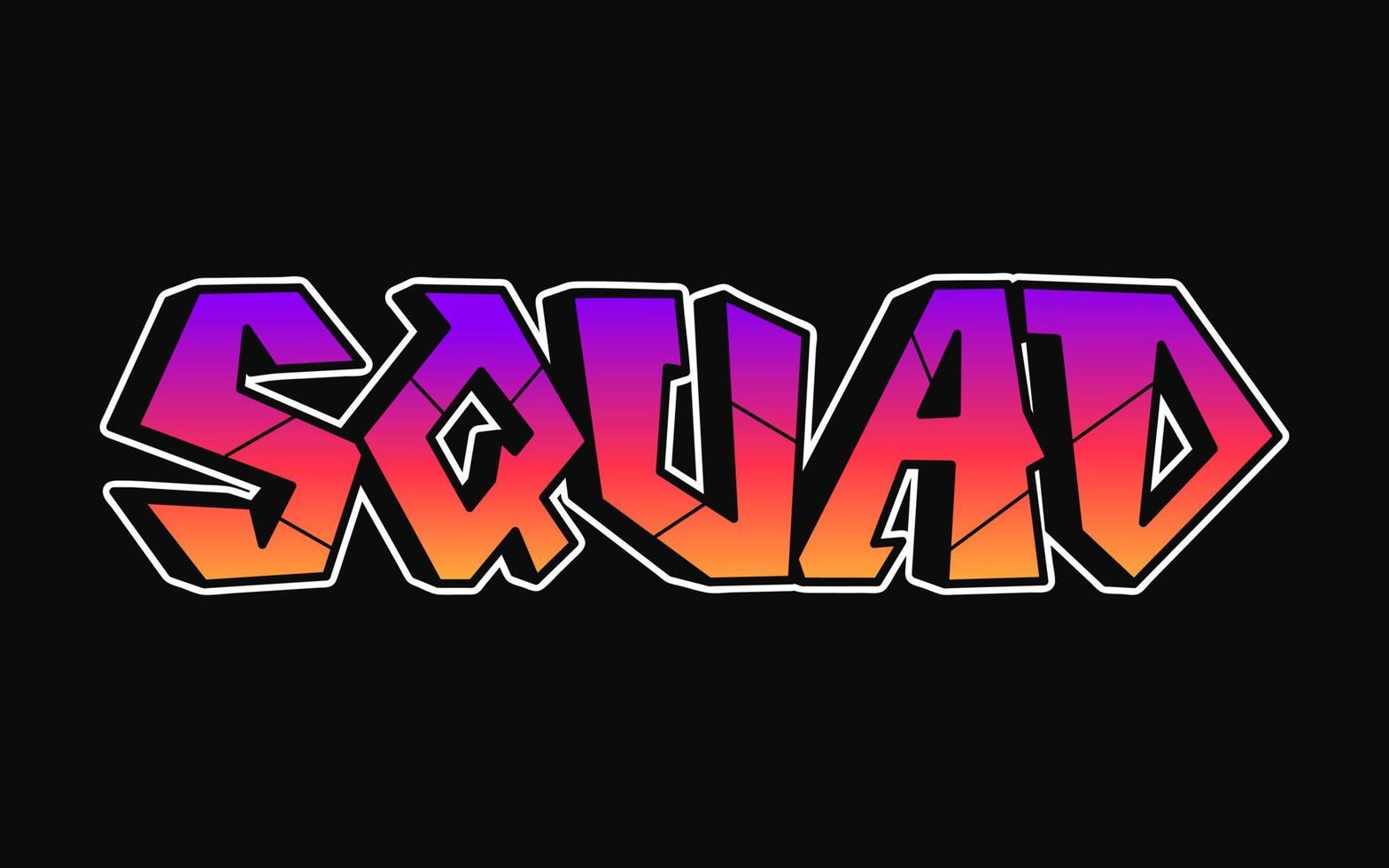 Squad word trippy psychedelic graffiti style letters.Vector hand drawn doodle cartoon logo Squad illustration. Funny cool trippy letters, fashion, graffiti style print for t-shirt, poster concept vector