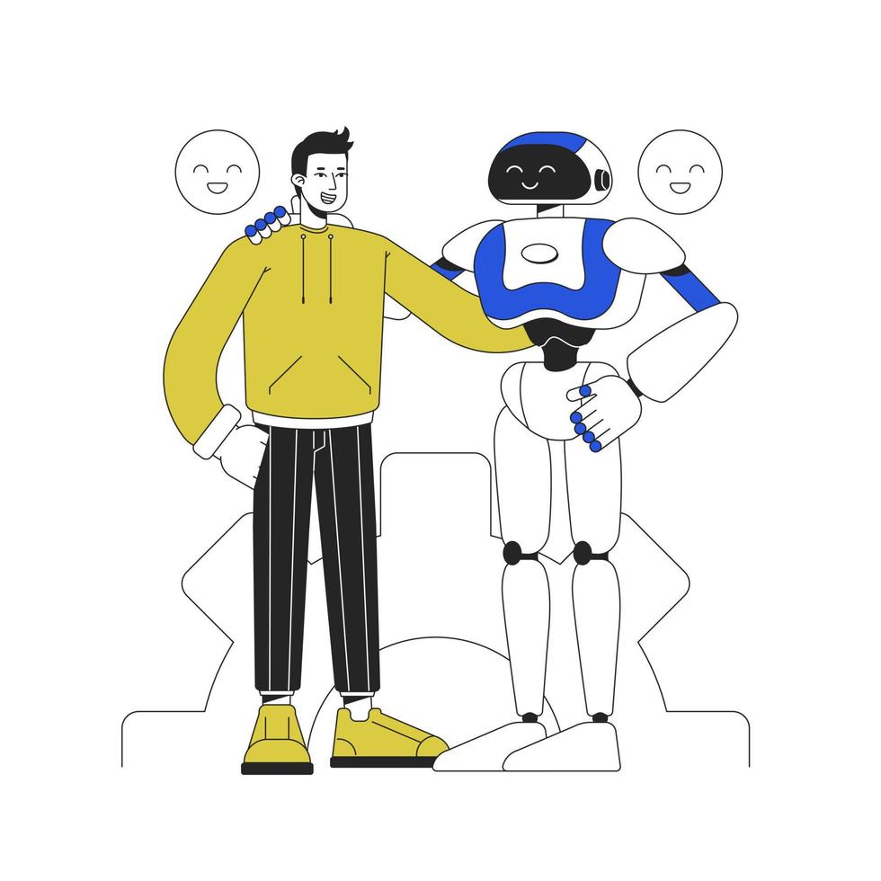 Artificial intelligence in daily life line concept vector spot illustration. Editable 2D flat colour cartoon characters on white for web design. Assist creative lineart idea for website, mobile, blog