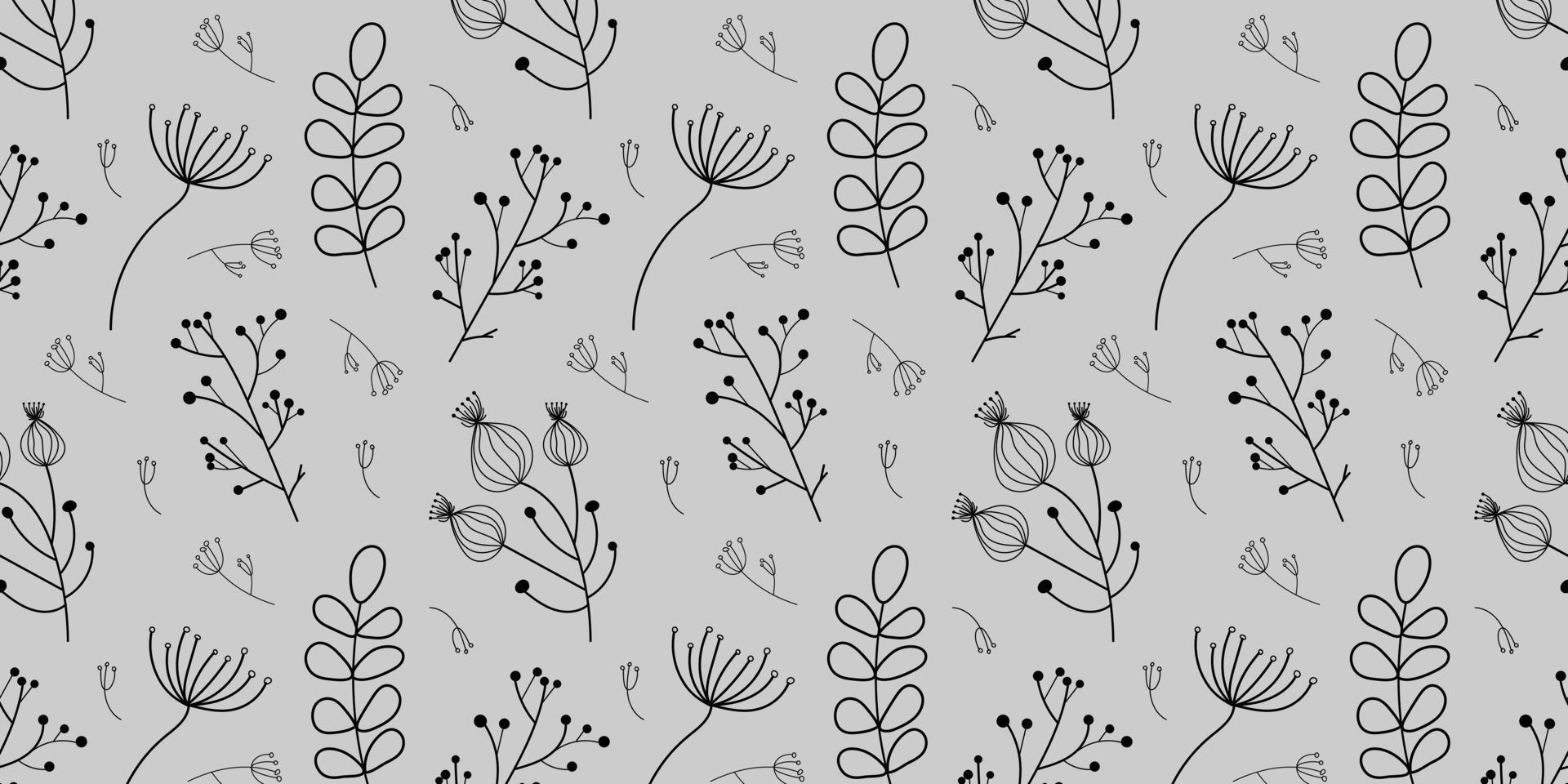 Seamless pattern with floral elements. Vector pattern with branches. Grey background