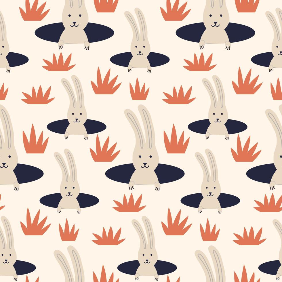 Easter Bunny hiding in a burrow pattern vector