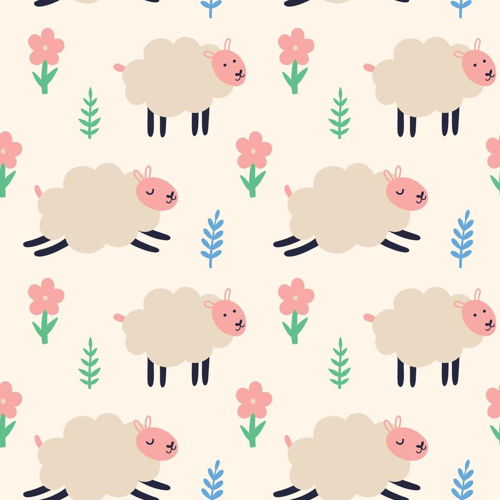 Spring sheep with plants pattern vector