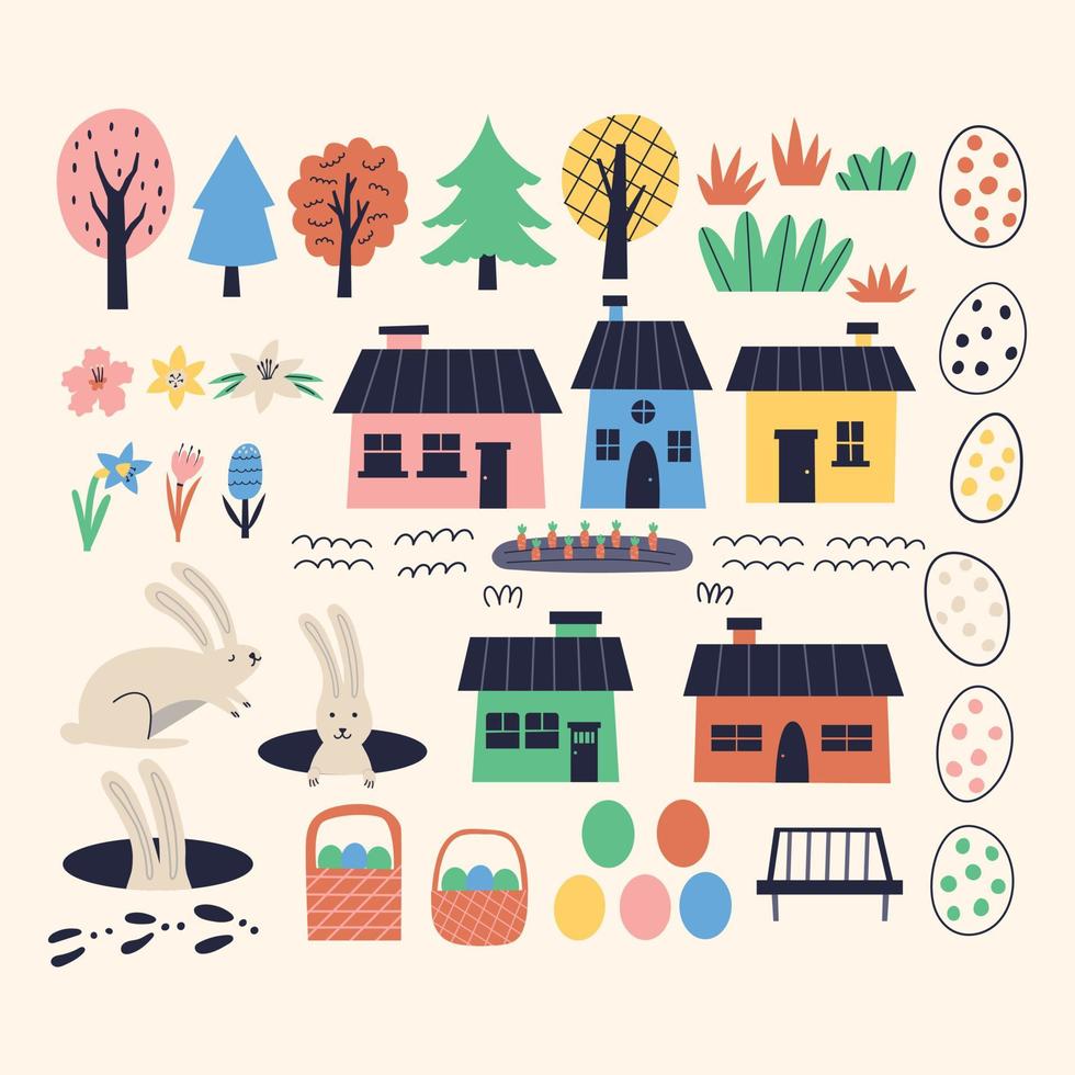 Set of spring Easter elements vector