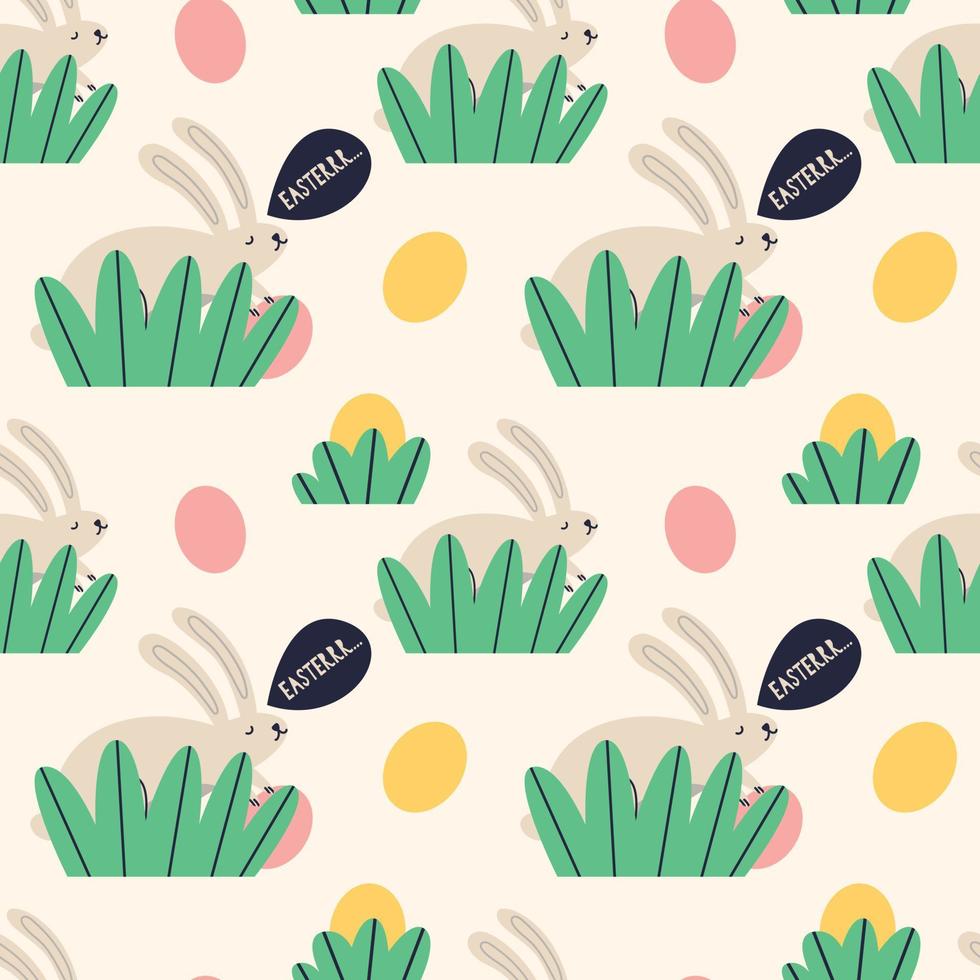 Easter hare with an egg hiding in the grass pattern vector