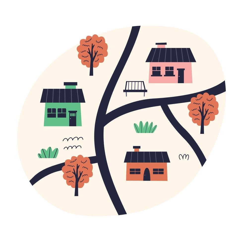 Children cartoon map Village House and Tree vector