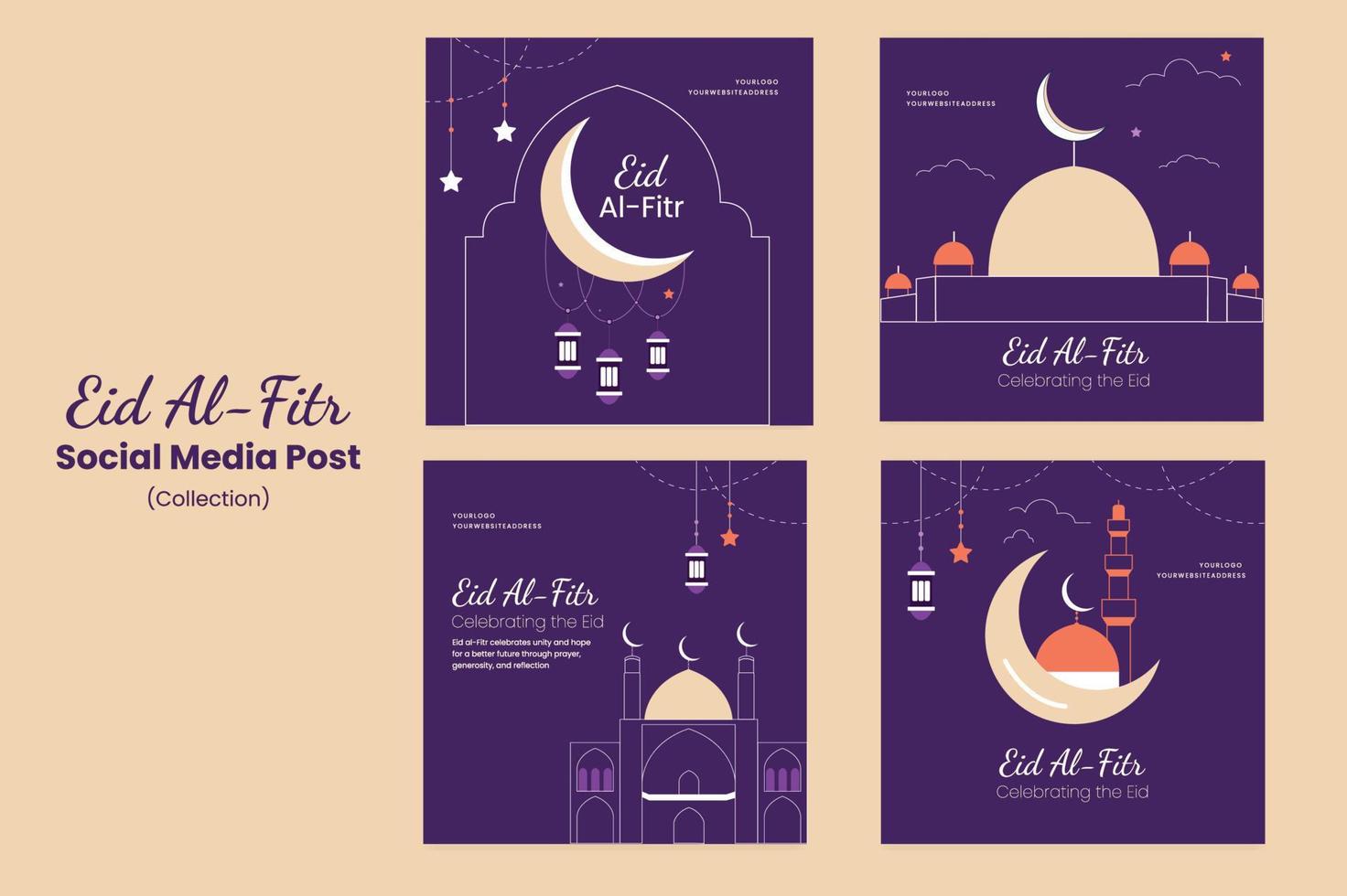 Collection Of Eid Al-Fitr Social Media Post Template vector