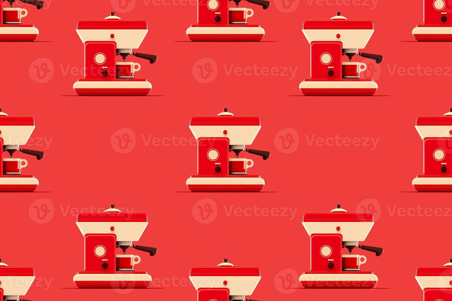 Pattern of vitange coffee machine. Vector illustration in red tones. . photo