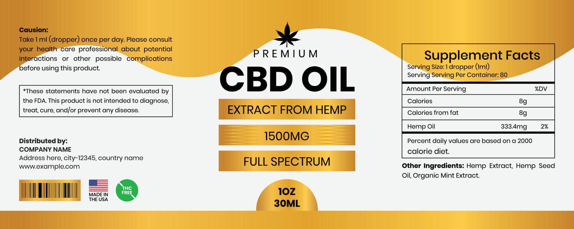 CBD Label Design Template, Dropper Bottle Design, Product Packaging Design Template, Extract From Hemp CBD Oil Label vector