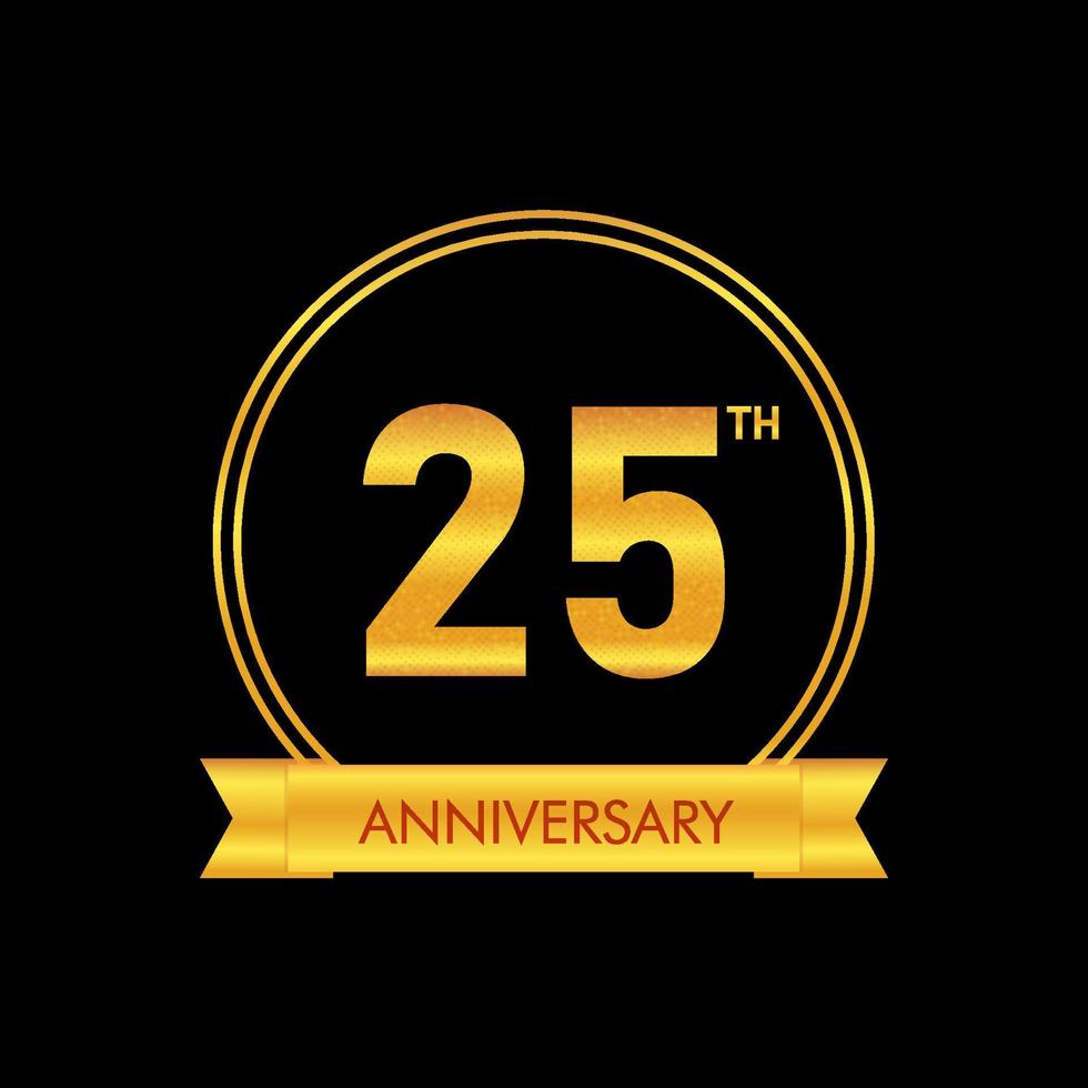 Celebrating 25 years anniversary golden label with ribbon. vector