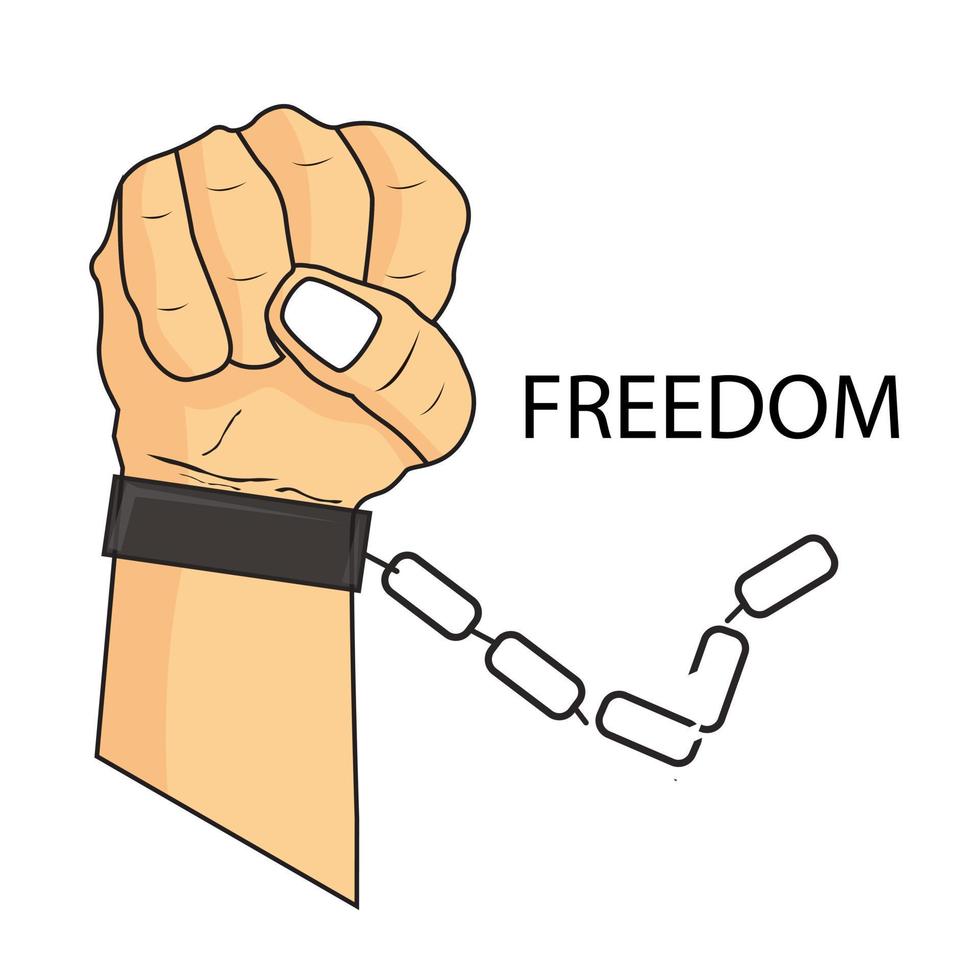 Hands clenched with torn chains or shackles. Symbol of revolution and freedom. The concept of freedom. for poster design vector