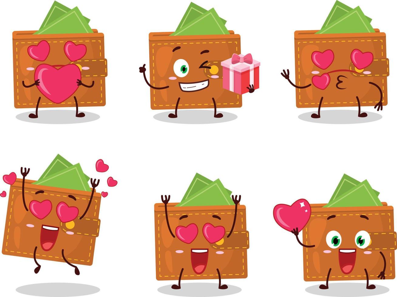 billetera dibujos animados personaje con amor linda emoticon vector