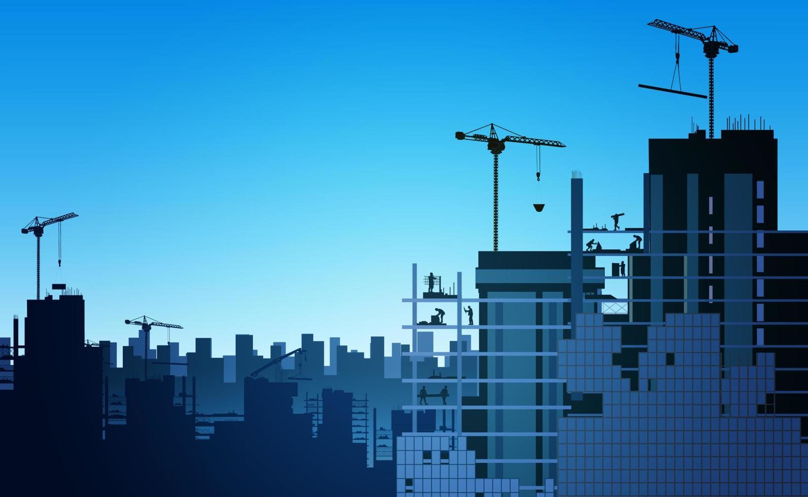 Silhouette building construction site with a tower crane and engineer and workers.Vector illustration vector