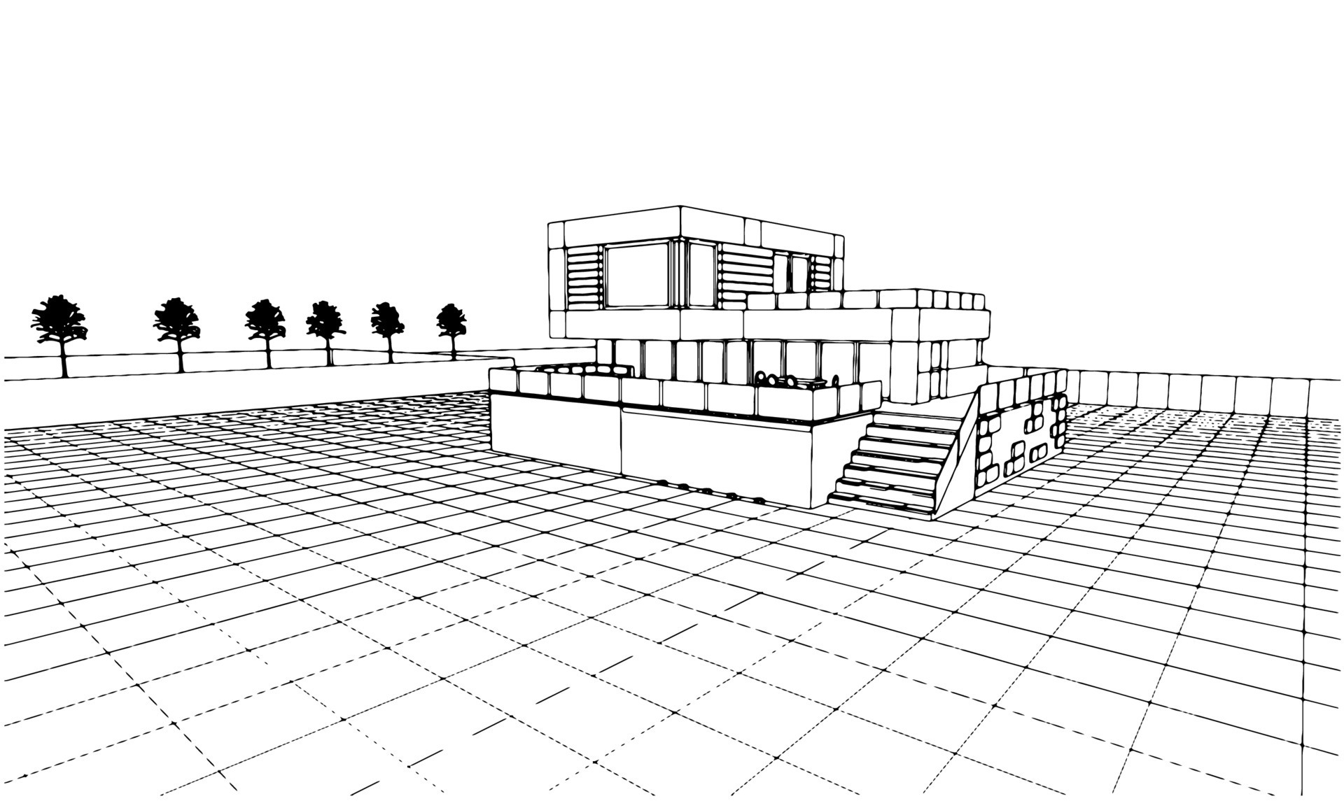 Building perspective construction plan facades architectural sketch