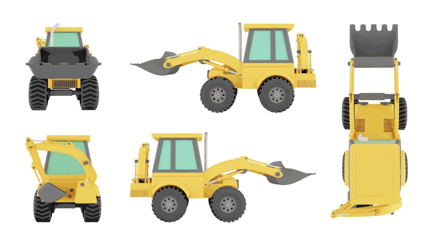 Set of loader machinery industry illustration set of constructive vehicles and digging machine isolated on background vector