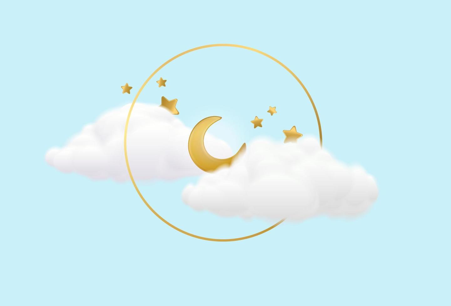 Greeting card elements with half moon in clouds and stars.vector illustration vector