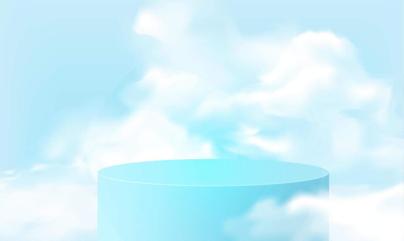 Background product display pastel blue rendered geometric shape with podium and minimal cloudy scene.Vector illustration vector