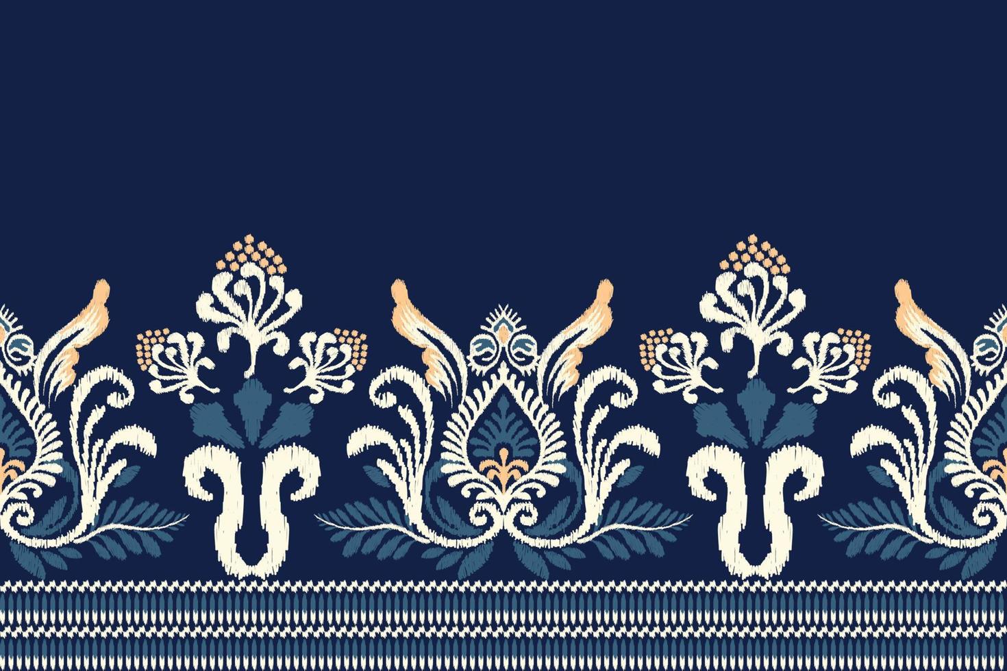 Ikat floral paisley embroidery on navy blue background.Ikat ethnic oriental pattern traditional.Aztec style abstract vector illustration.design for texture,fabric,clothing,wrapping,decoration,sarong.