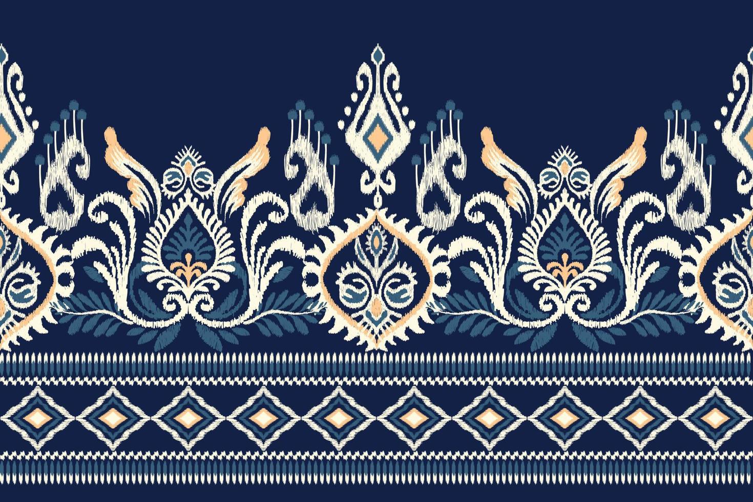 Ikat floral paisley embroidery on navy blue background.Ikat ethnic oriental pattern traditional.Aztec style abstract vector illustration.design for texture,fabric,clothing,wrapping,decoration,sarong.