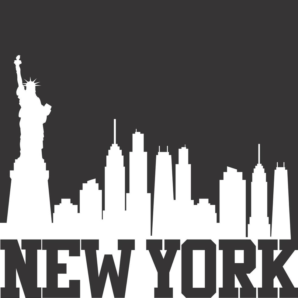 ilustración de la ciudad de nueva york, paisaje vectorial de edificios y la estatua de la libertad vector