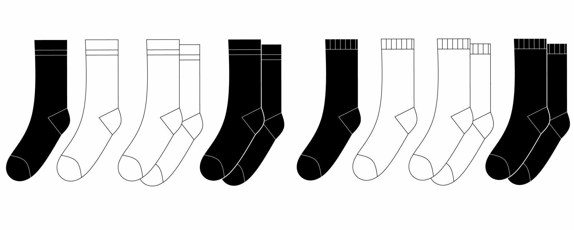 outline silhouette Socks icon set isolated on white background vector
