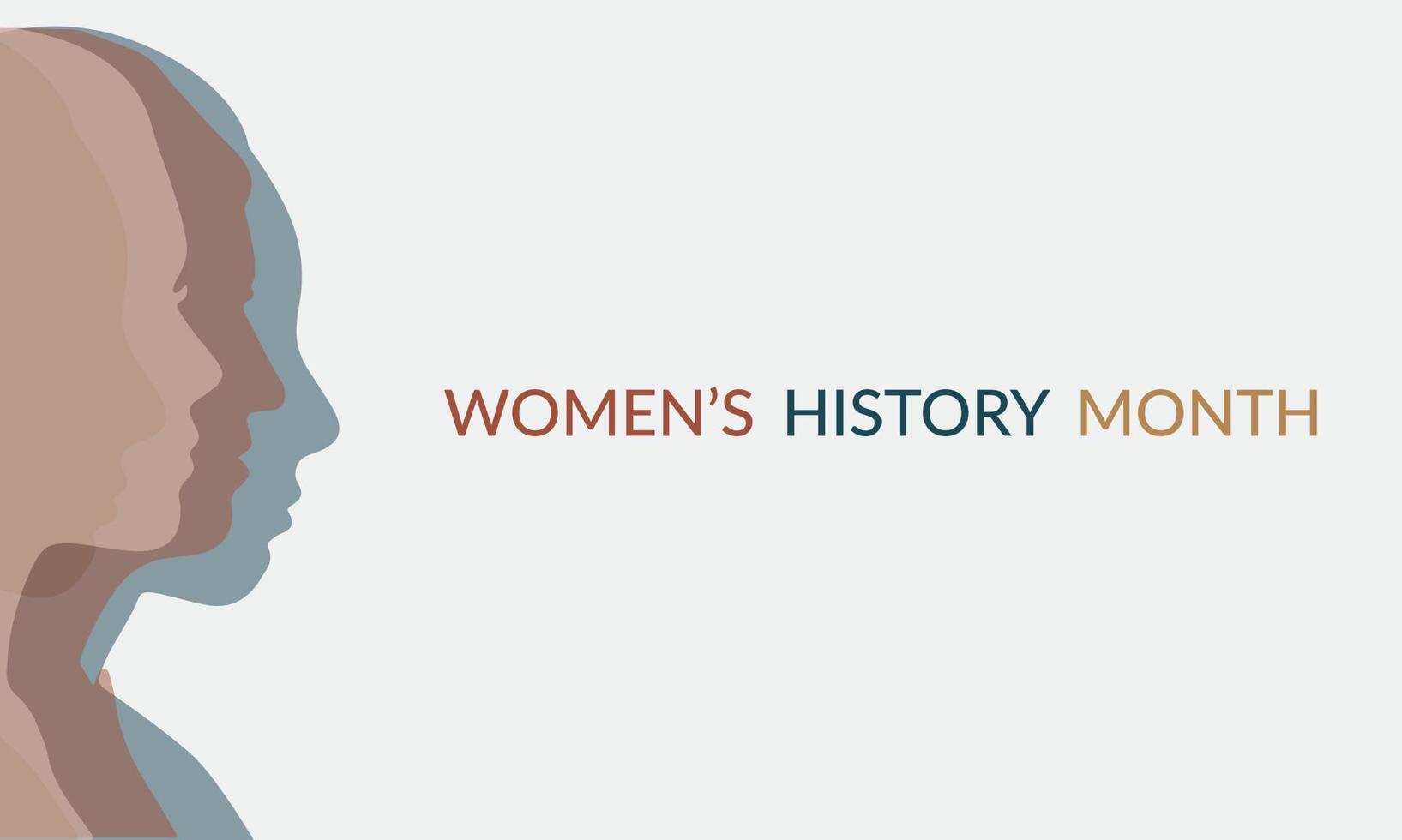 Women's History month banner in soft color. Multi ethnic woman face silhouette. vector