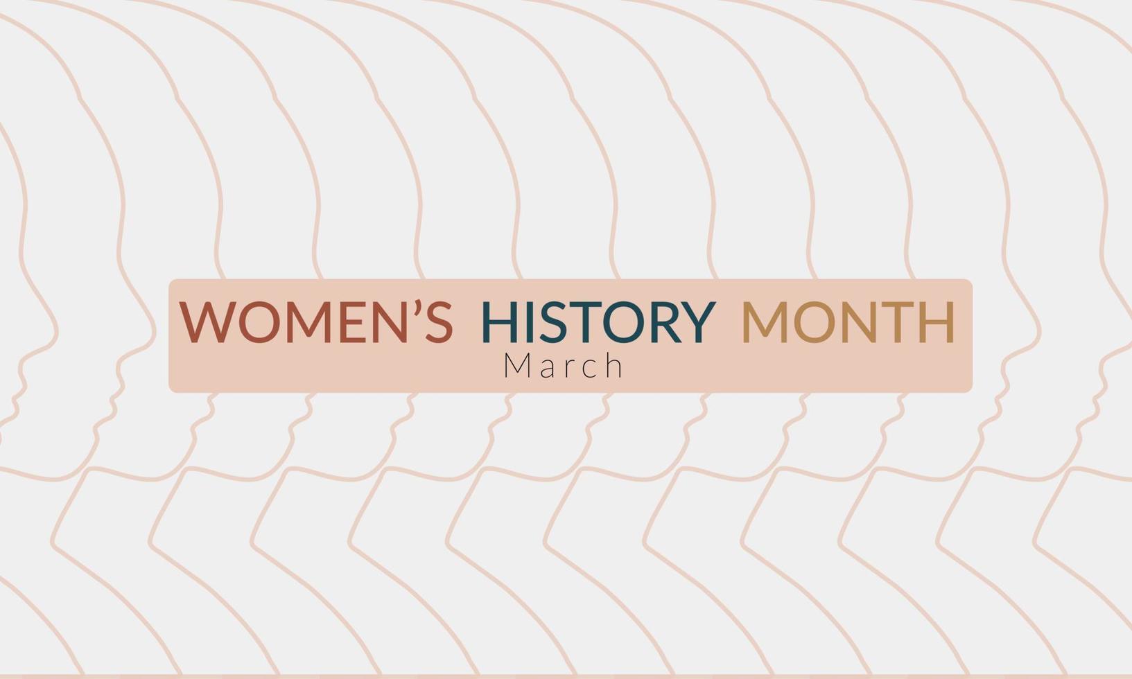 pancarta del mes de la historia de la mujer en color suave. silueta de cara de mujer multiétnica. vector