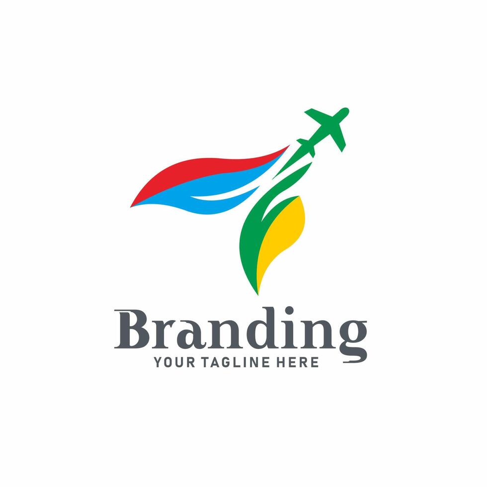 airplane logo design with leaf smoke suitable for travel or tourism business vector