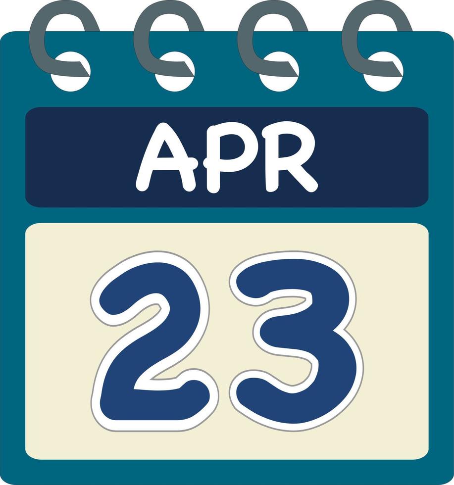 Flat icon calendar 23 of Apr. Date, day and month. Vector illustration . Blue teal green color banner. 23 Apr. 23rd of Apr.