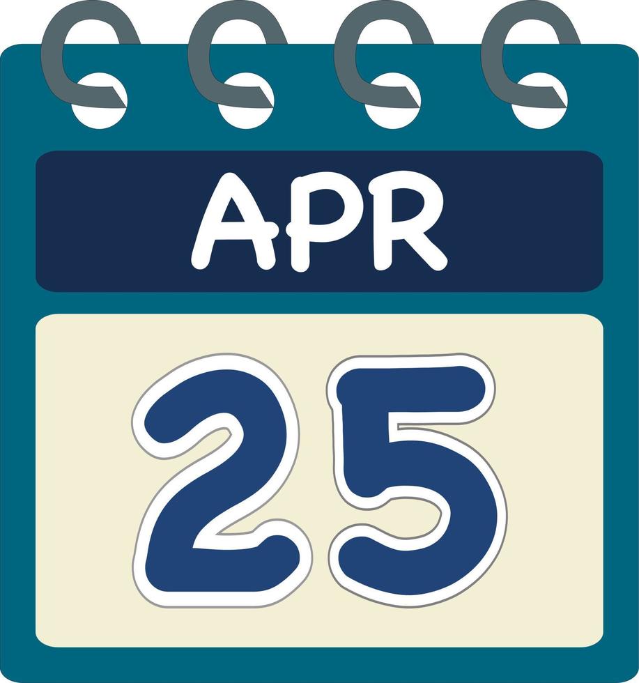 plano icono calendario 25 de abr. fecha, día y mes. vector ilustración . azul verde azulado verde color bandera. 25 abr. 25 de abr.