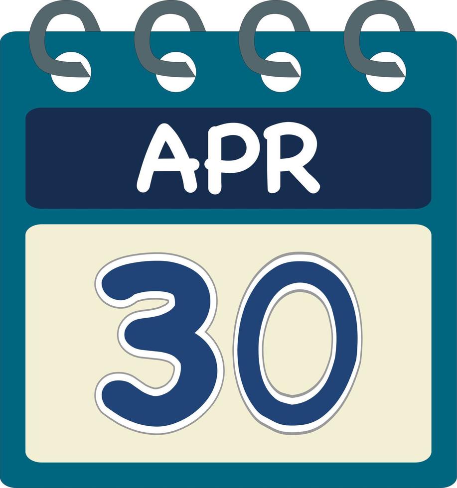 Flat icon calendar 30 of Apr. Date, day and month. Vector illustration . Blue teal green color banner. 30 Apr. 30th of Apr.