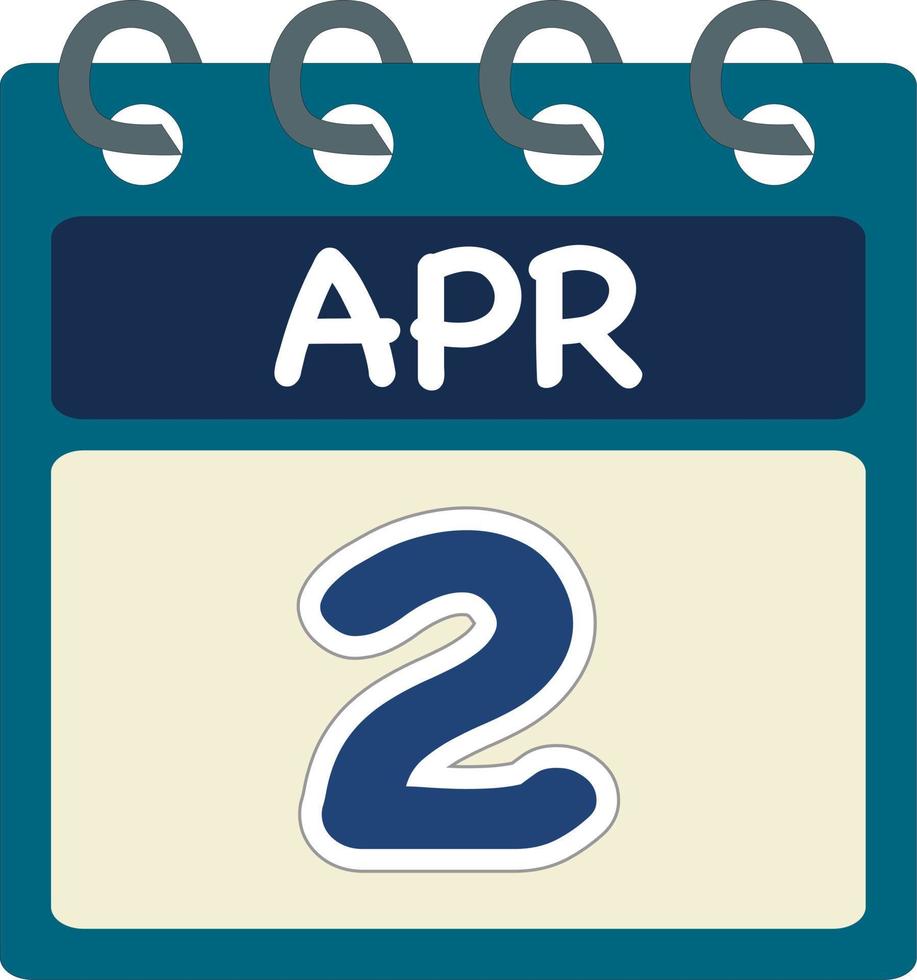 Flat icon calendar 2 of Apr. Date, day and month. Vector illustration . Blue teal green color banner. 2 Apr. 2nd of Apr.