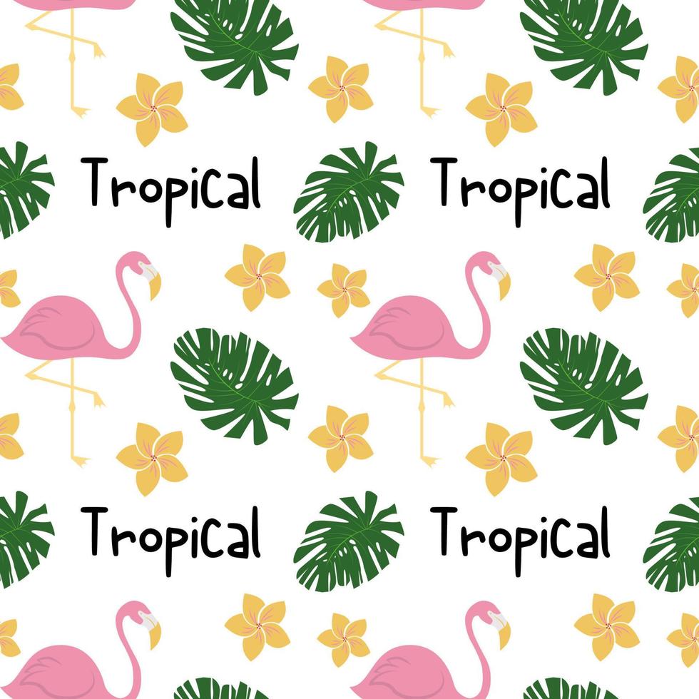 abstract tropical leaf, flower and flamingo vector