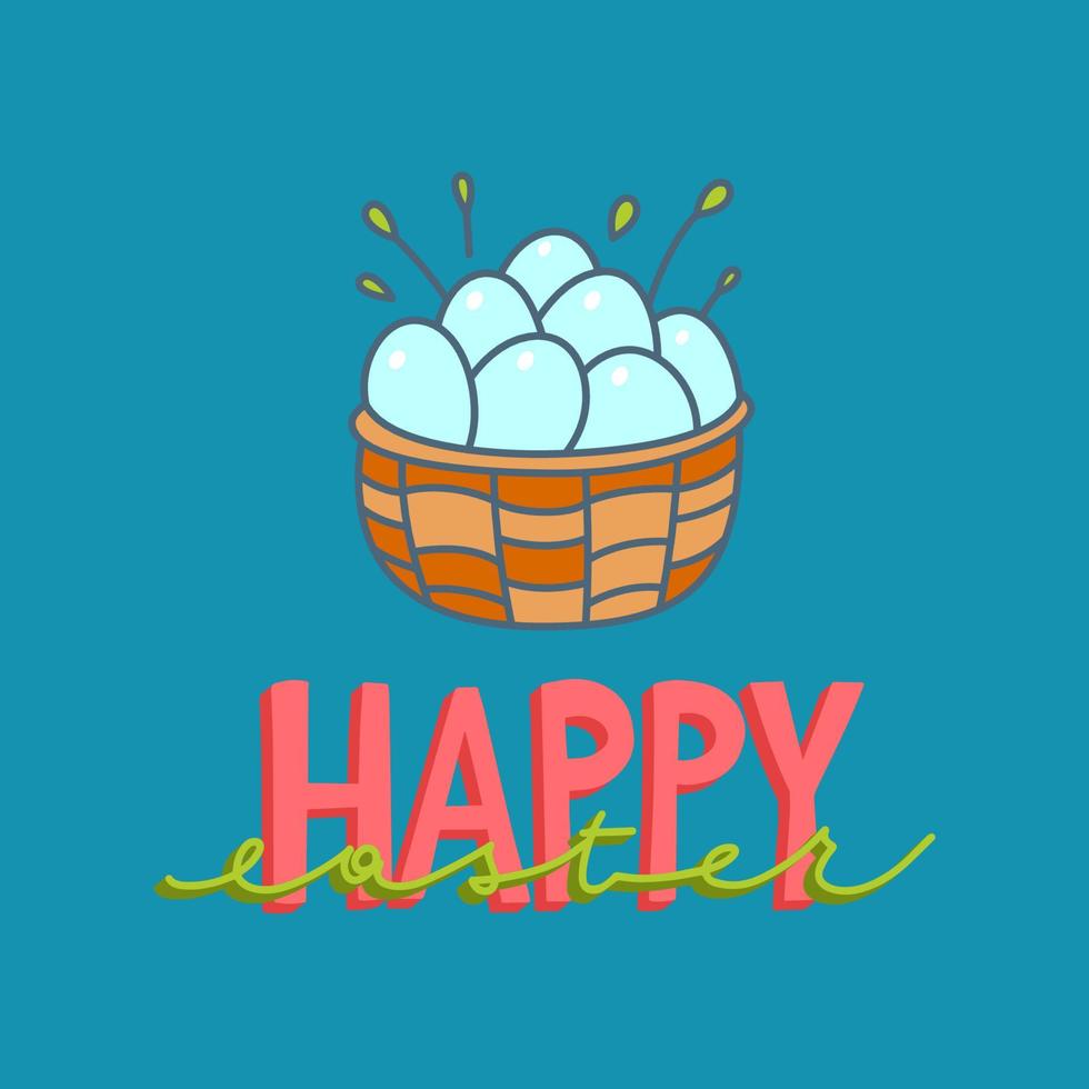 Joyful Happy Easter hand-drawn lettering for greeting cards, social media posts, stickers. Colorful candy pastels spring vector illustration in flat style.