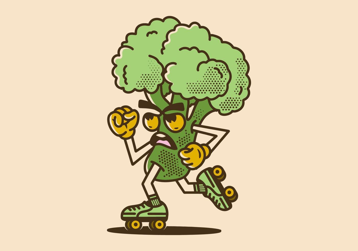 Mascot character illustration of broccoli playing roller skates vector