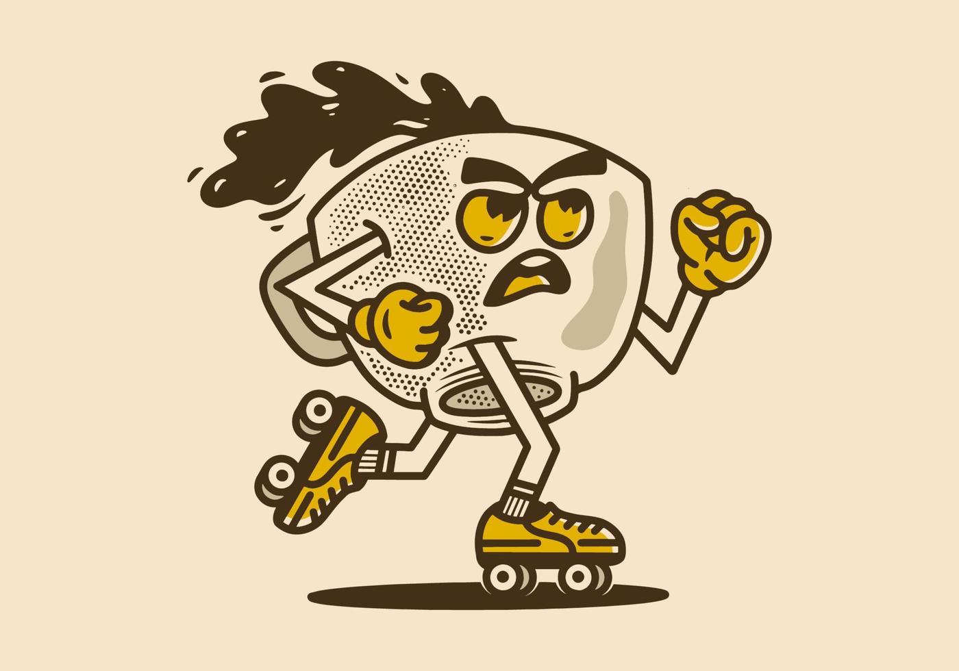 Mascot character illustration of coffee cup playing roller skates vector