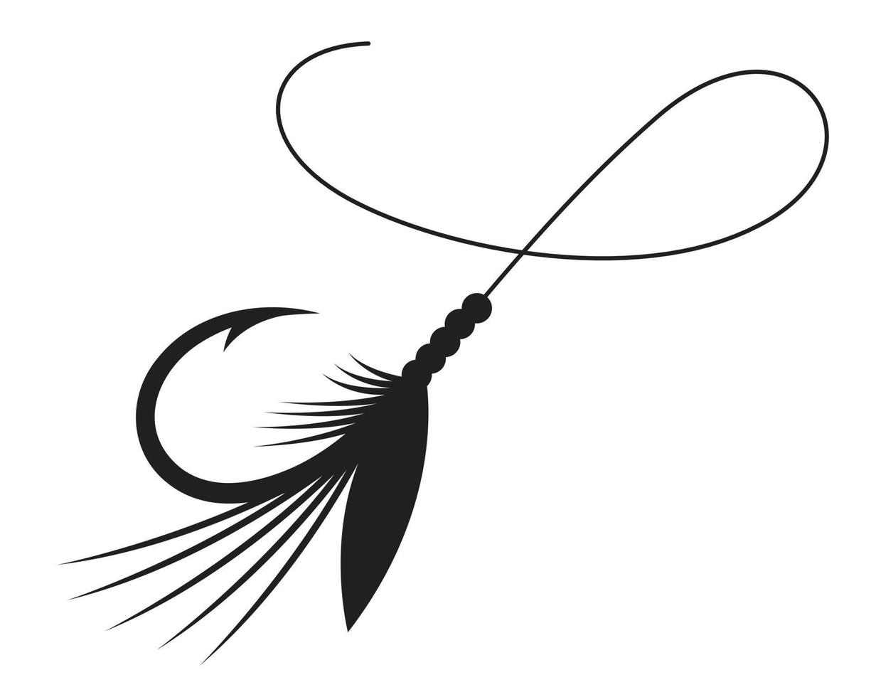 Draw fly fishing lure and a curved line. vector