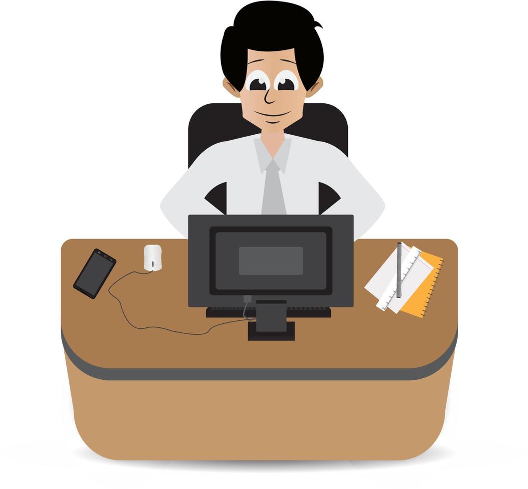 cartoon manager sitting on his desk vector