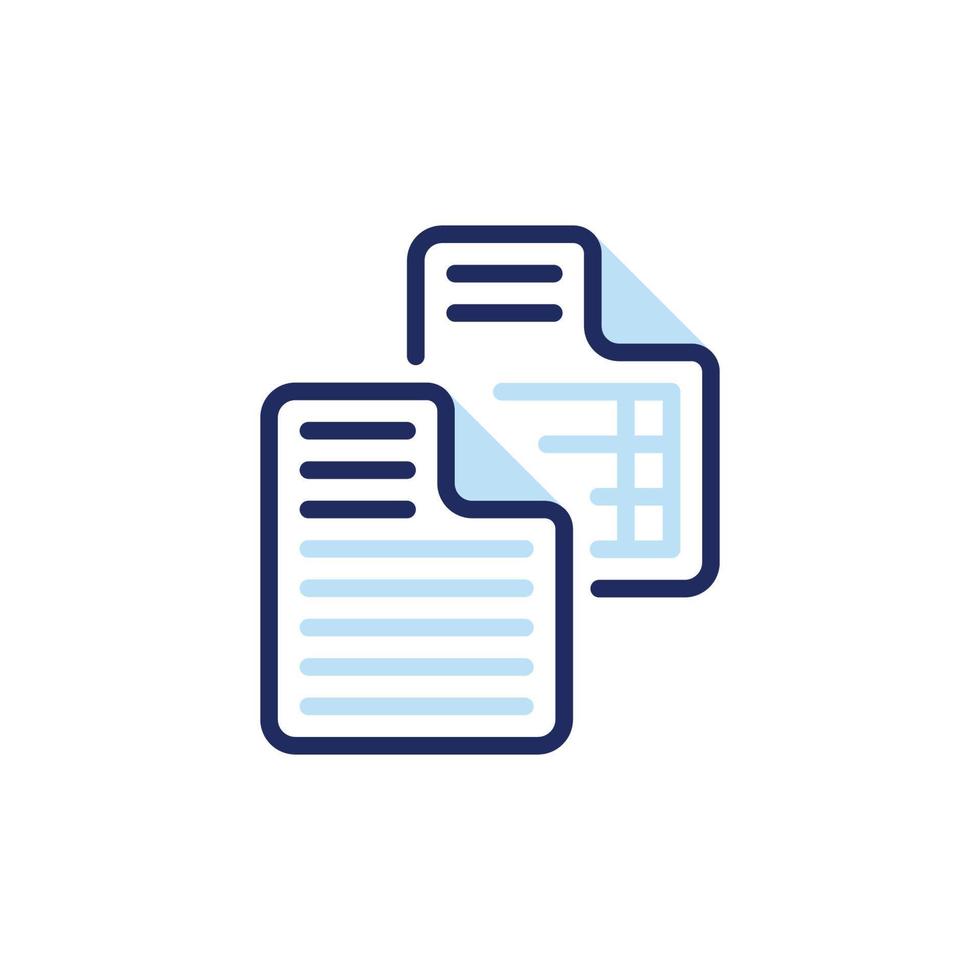 vector icon concept of Two stacked notes or documents with folded corners can be viewed for audit or copy paste. Can be used for business, company, education. Can be applied to web, website, poster