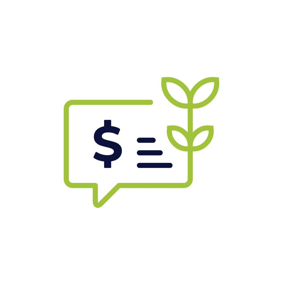 icon vector concept of profitable investment advice illustrated with dollars in comment and growing plants symbols. Can used for social media, website, web, poster, mobile apps