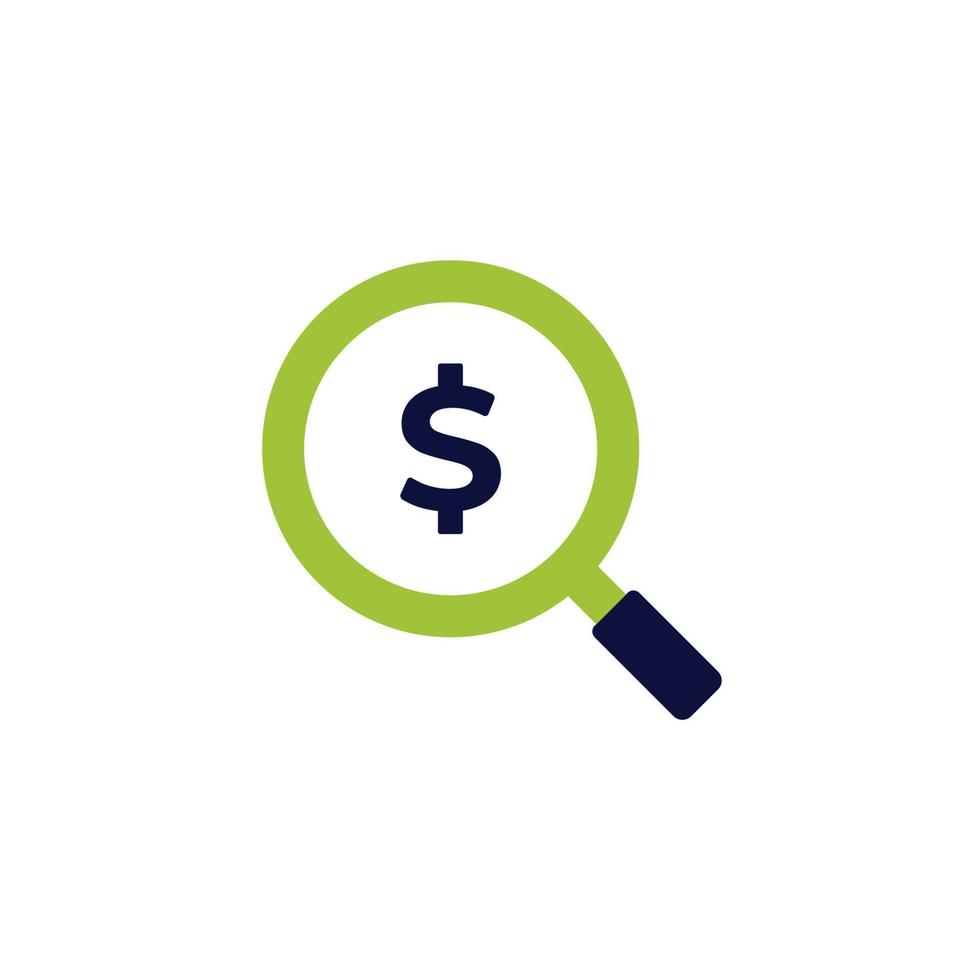 icon vector concept of dollars and magnifying glass for banking and capital markets in seeking profit and investment. Can used for social media, website, web, poster, mobile apps