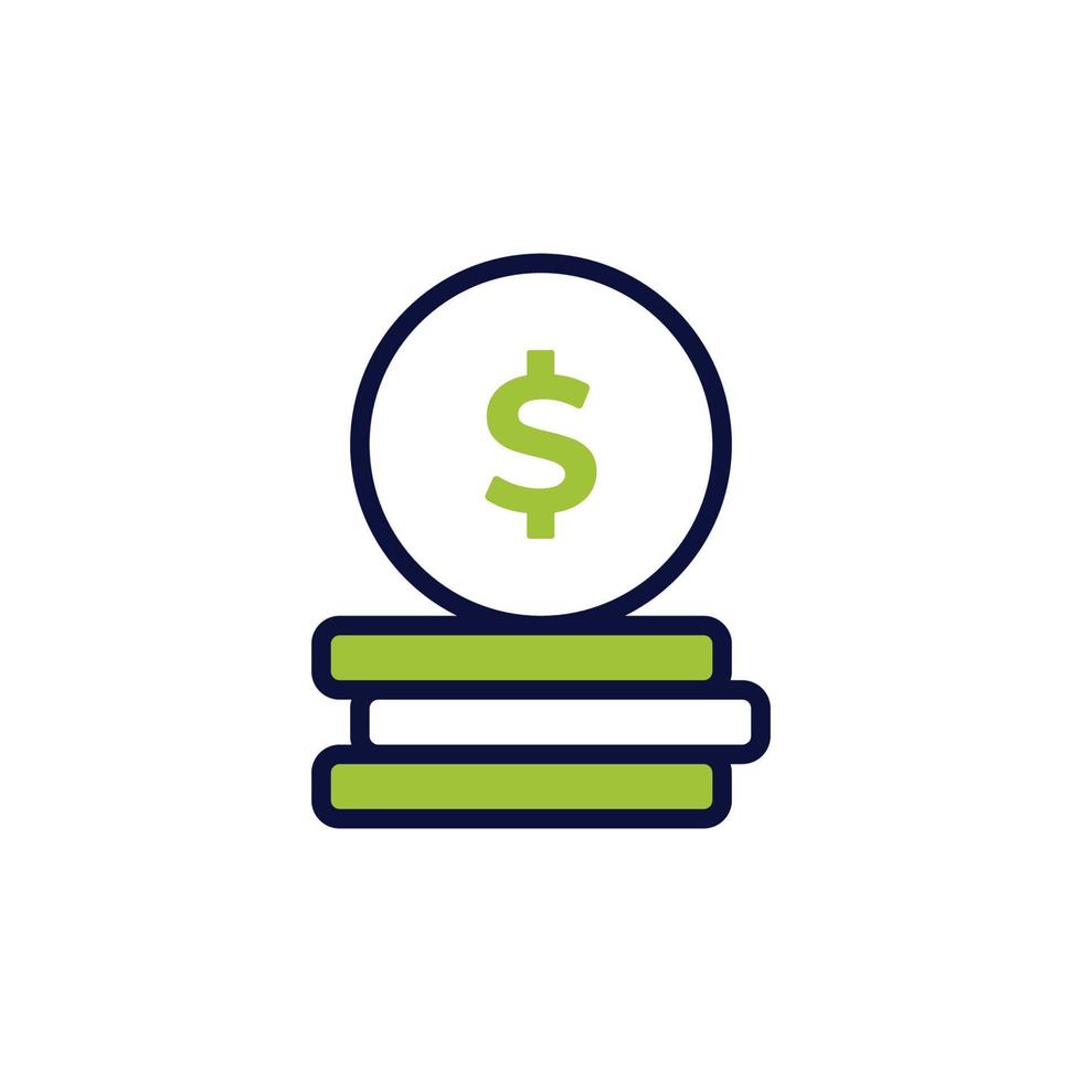 icon vector concept of stacks of dollar coins for savings and banking or accumulating wealth. Can used for social media, website, web, poster, mobile apps