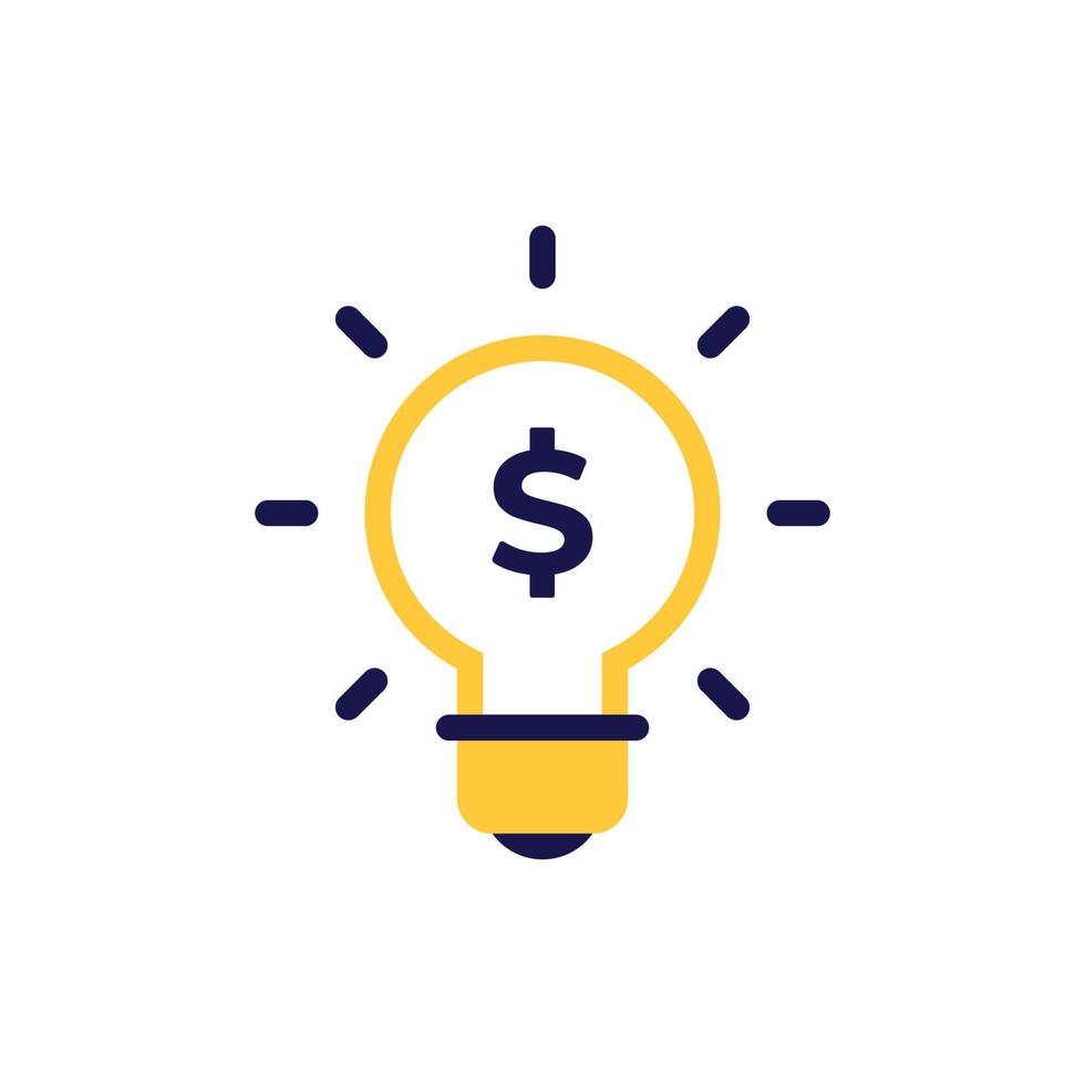 icon vector concept of dollar or money symbol in sparkling and glowing light bulb with simple line style. Can used for social media, website, web, poster, mobile apps