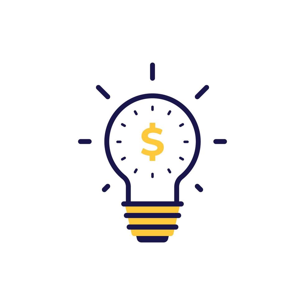 icon vector concept of basic and regular light bulb shining and glowing with dollar symbol in simple linear style. Can used for social media, website, web, poster, mobile apps
