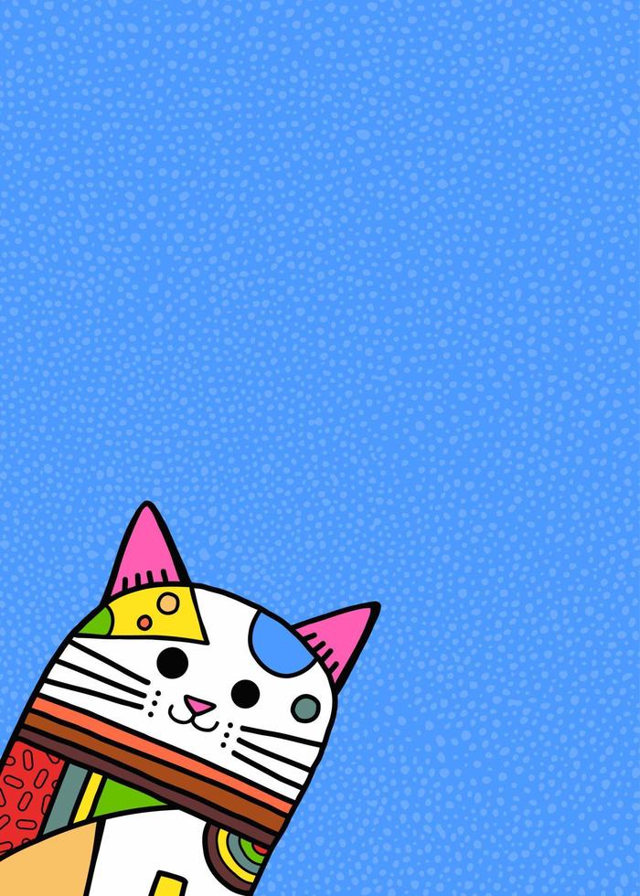 Curious White Patchy Cat Doodle vector