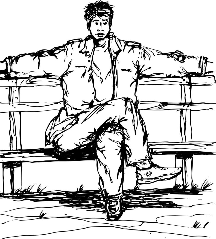 Sketch of a man sitting on the bench vector