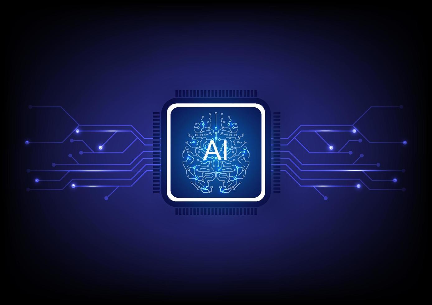 Brain circuit and microchip on technology background. vector
