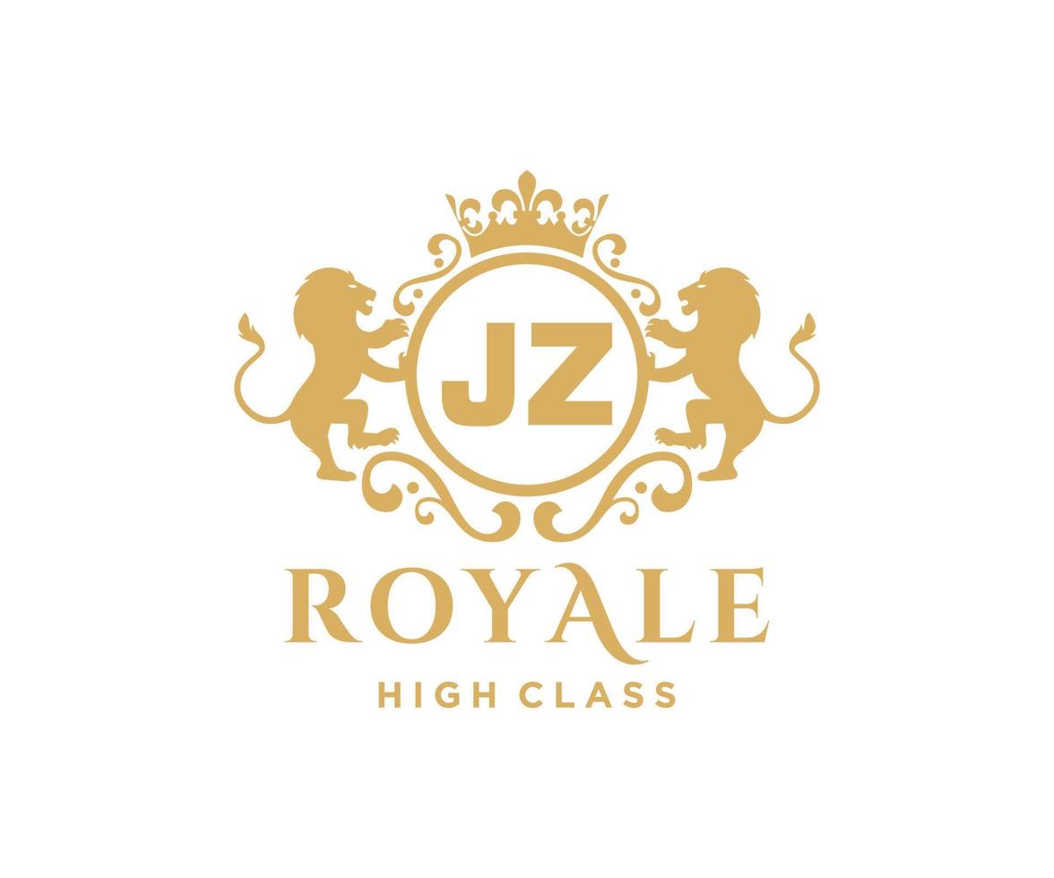 Golden Letter JZ template logo Luxury gold letter with crown. Monogram alphabet . Beautiful royal initials letter. vector