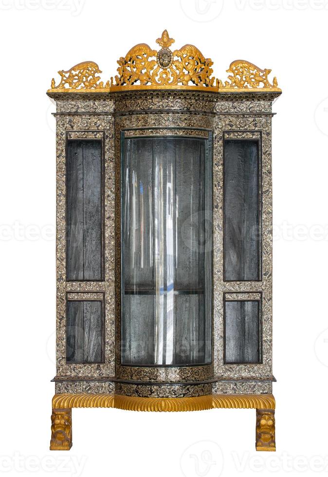 antique wooden cabinet isolated on white with clipping path photo