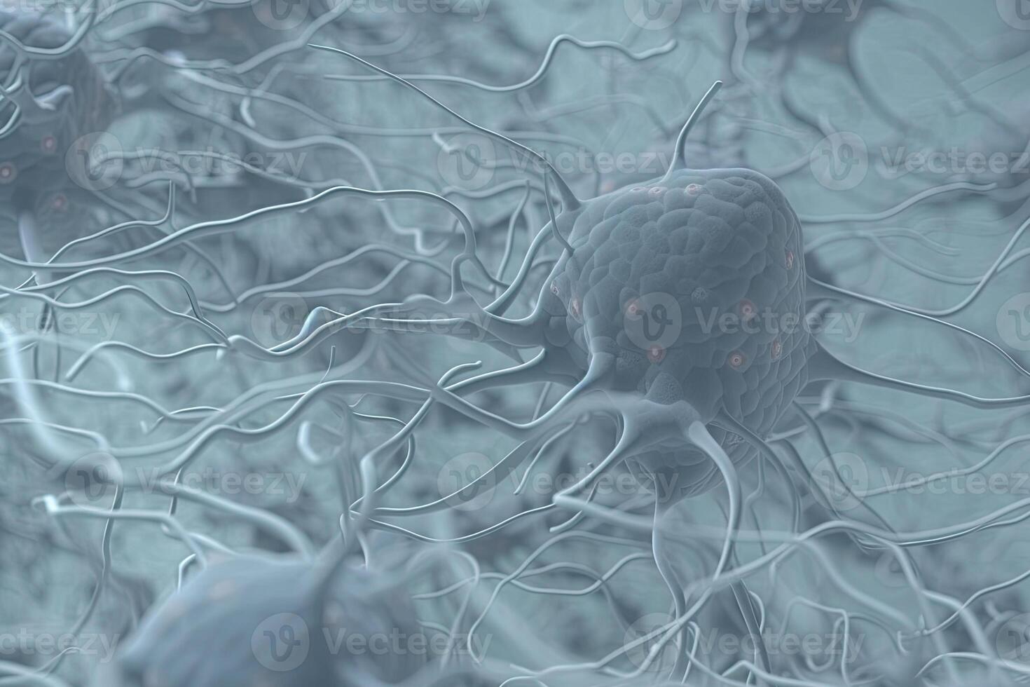 Neuron cells on abstract background, neural connections in the human brain, glowing synapses in nervous system. Created with photo