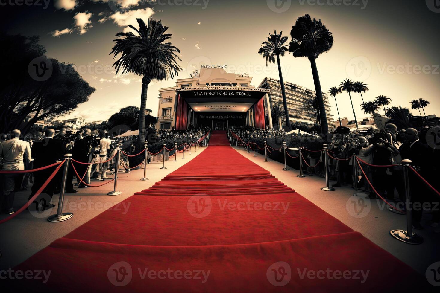 Red carpet for awards ceremony. Luxury entrance for vip stars. Created with photo