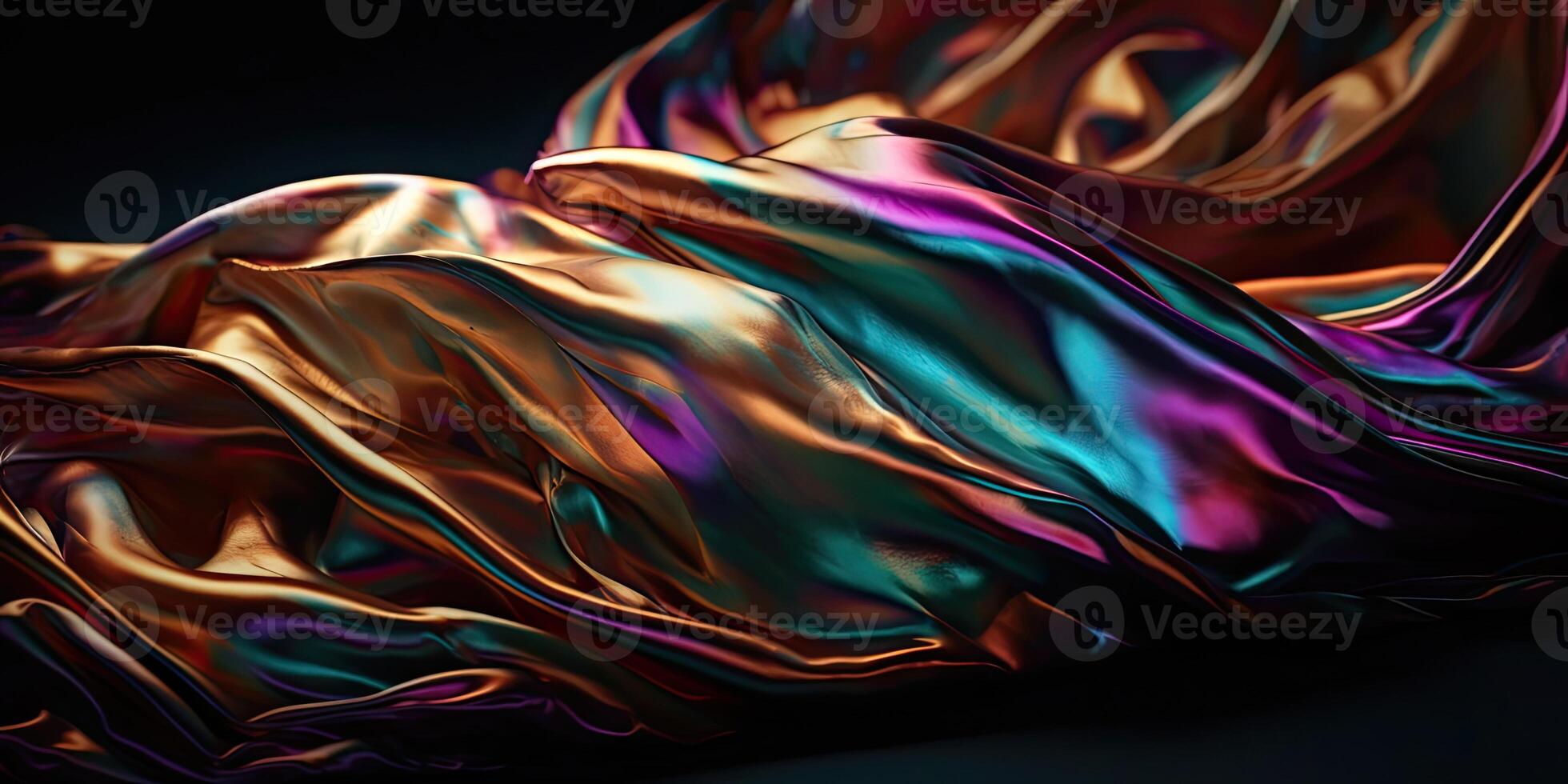 Luxury Silk Fabric Wallpaper with Wrinkles and Folds. Digital Iridescent and Wavy Material Background, Liquid Foil Gradient Image photo